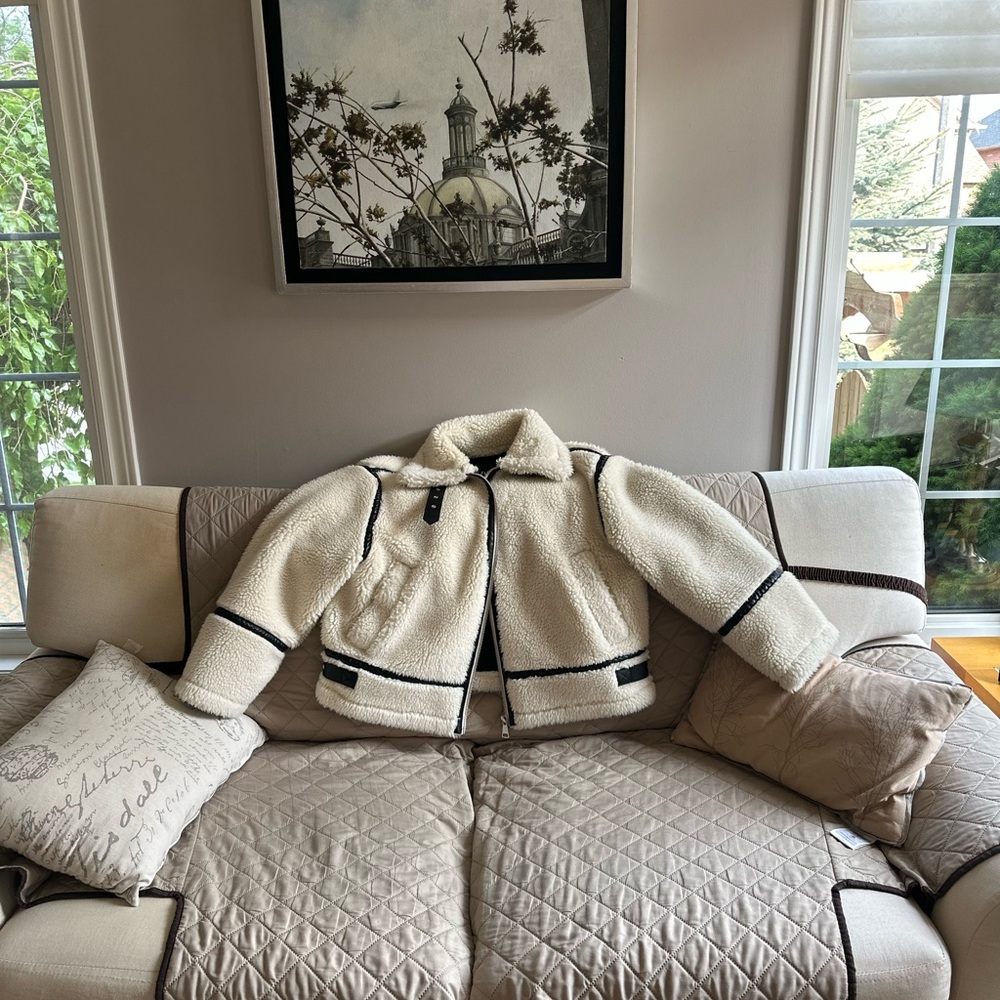 Zara Cream and Black Sherpa Jacket